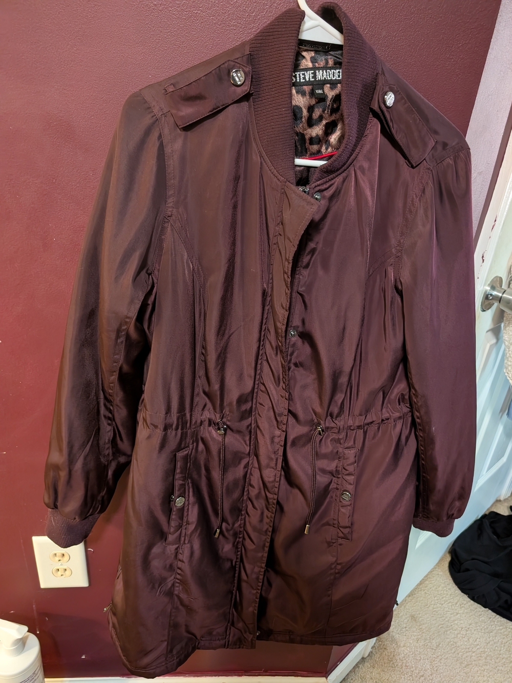 Steve Madden Women's Medium Burgundy Long Utility Jacket